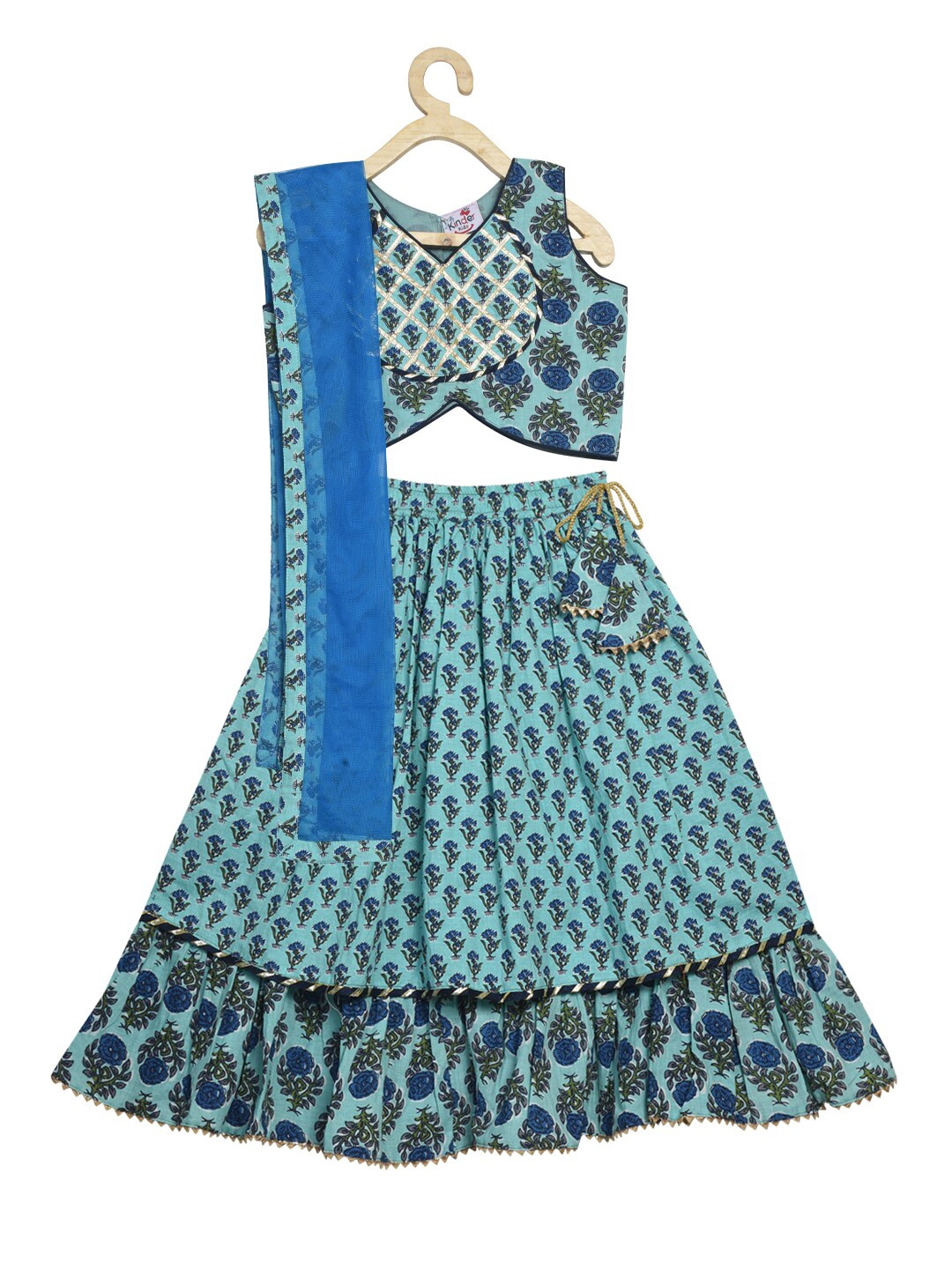 

Kinder Kids Girls Blue Ready to Wear Lehenga & Blouse With Dupatta