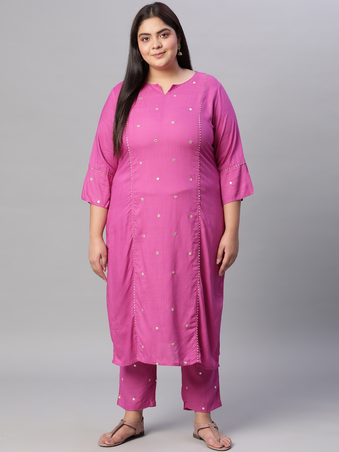 

Jaipur Kurti Women Magenta Embroidered Regular Kurti with Trousers
