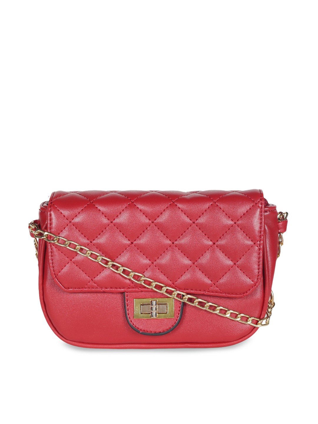 

CRUSSET Red Solid Structured Sling Bag With Quilted With Detachable Sling Strap