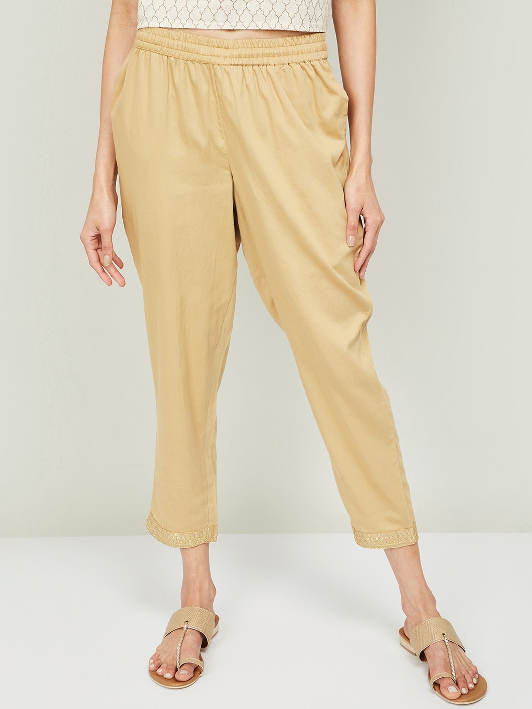 

Melange by Lifestyle Women Beige Peg Trousers