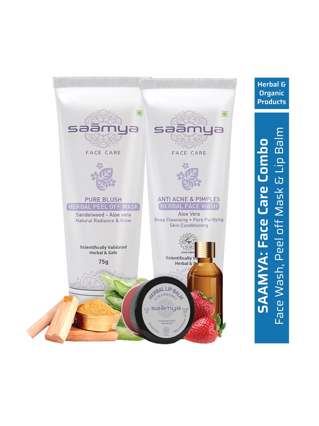 

Saamya Anti acne & Pimple Face Wash, Pure Blush Peel off Mask & Strawberry Lip Balm, Green