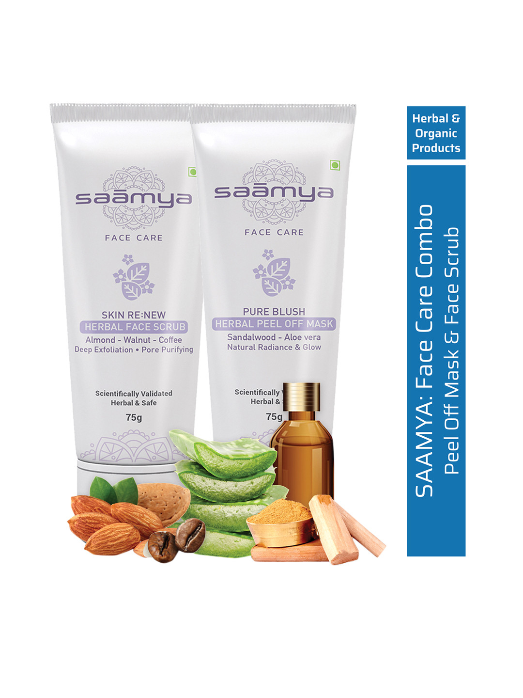 

Saamya Unisex Herbal Skin ReNew Face Scrub 75 gm & Pure Blush Peel Off Mask 75 gm, Coffee brown