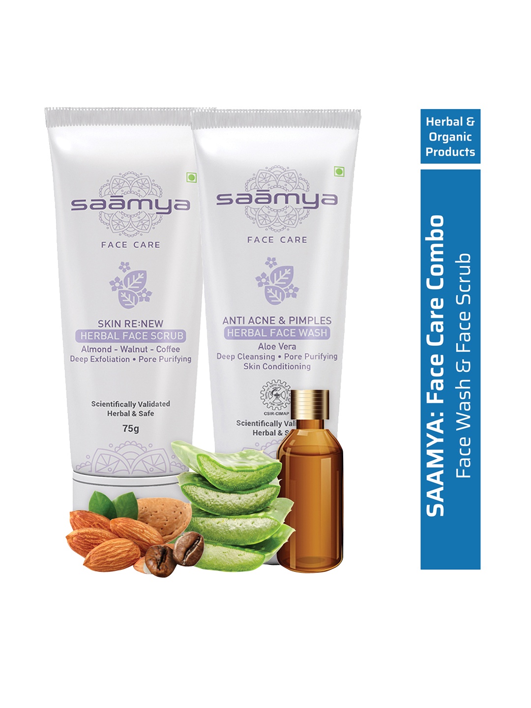 

Saamya Set Of 2 Herbal Anti Acne & Pimple Face Wash With Skin ReNew Face Scrub, Green