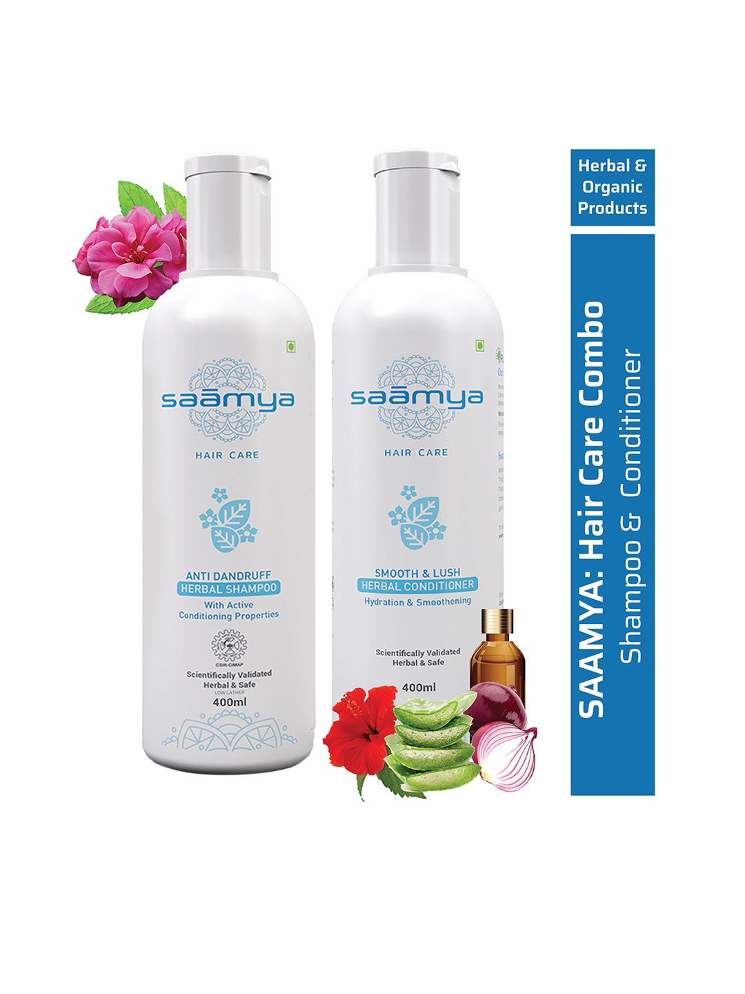 

Saamya Herbal Anti Dandruff Shampoo 400 ml Smooth & Lush Conditioner 400 ml, White