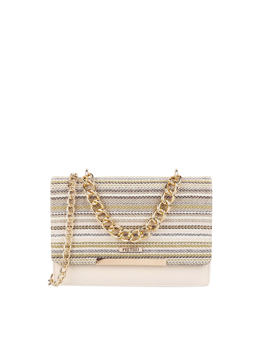 

Metro Beige & Pink Textured Foldover Clutch