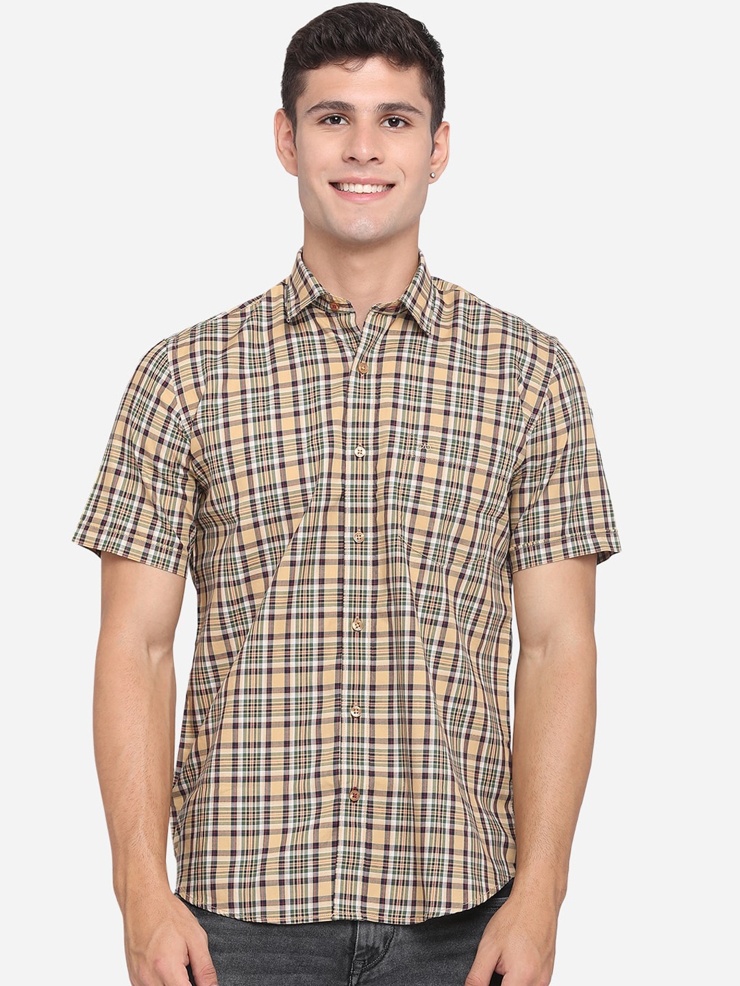 

JADE BLUE Men Yellow Slim Fit Opaque Checked Casual Cotton Shirt