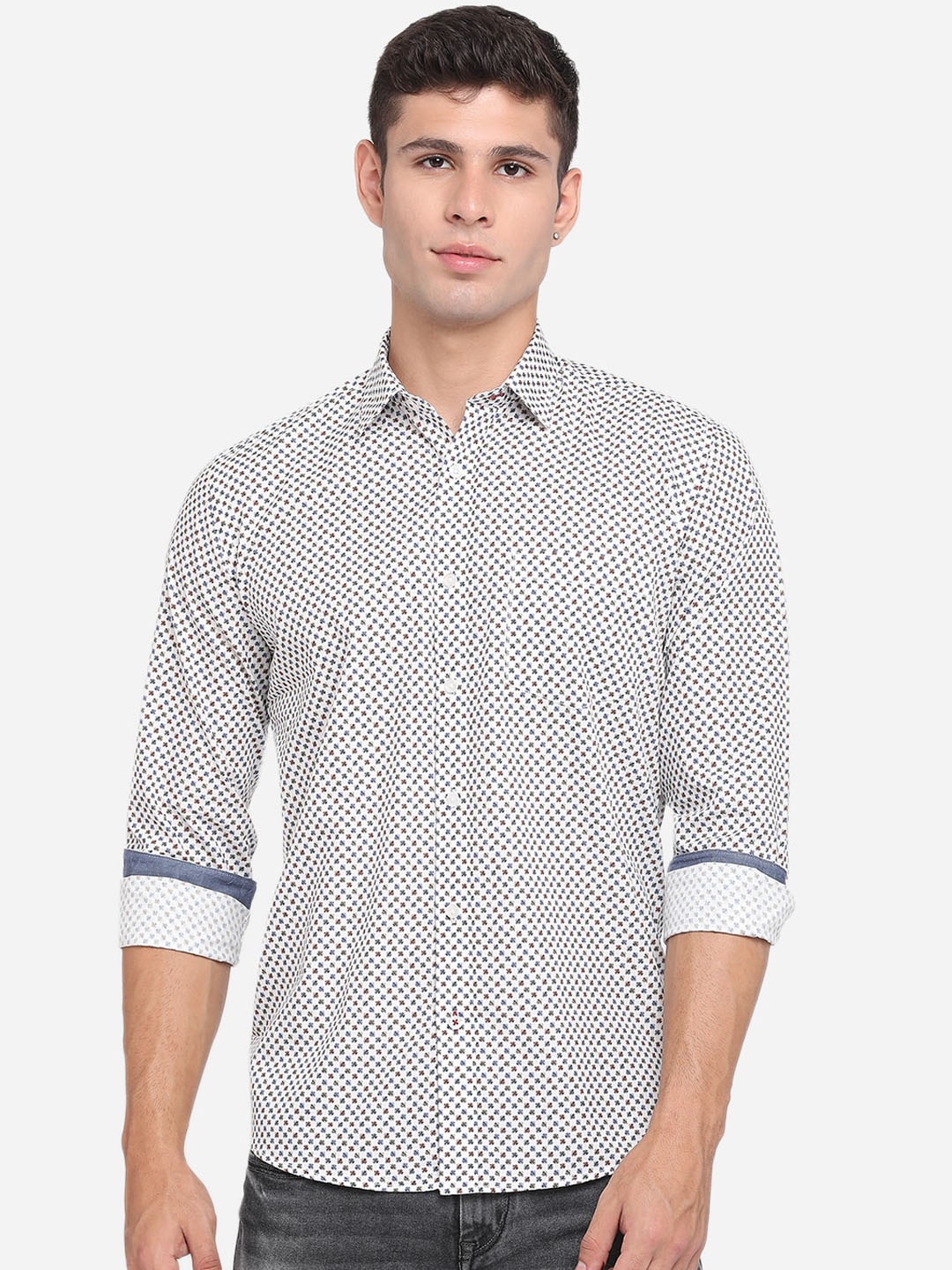 

JADE BLUE Men White Slim Fit Opaque Printed Casual Shirt