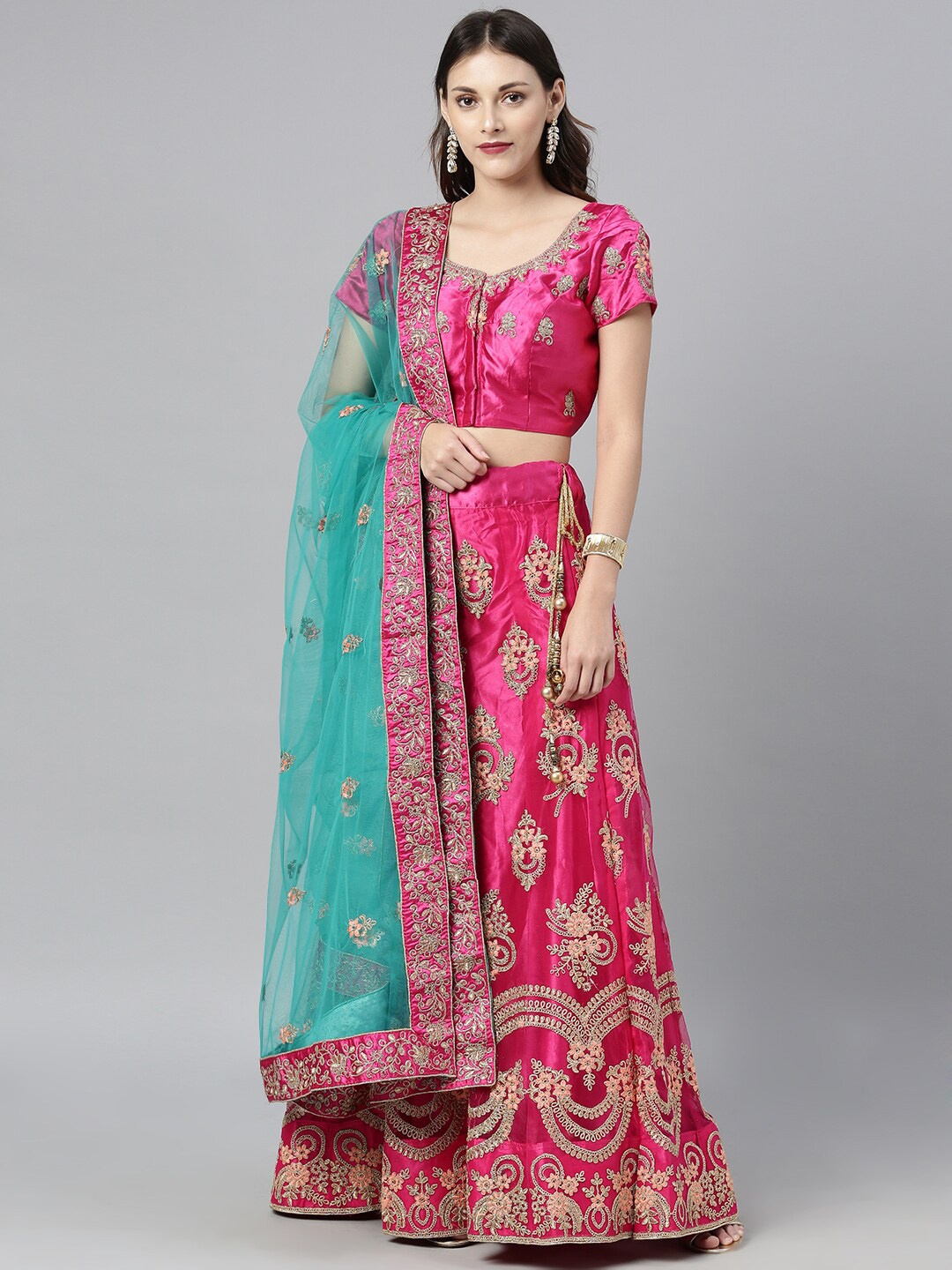 

The Chennai Silks Magenta & Blue Embroidered Ready To Wear Lehenga Choli with Dupatta