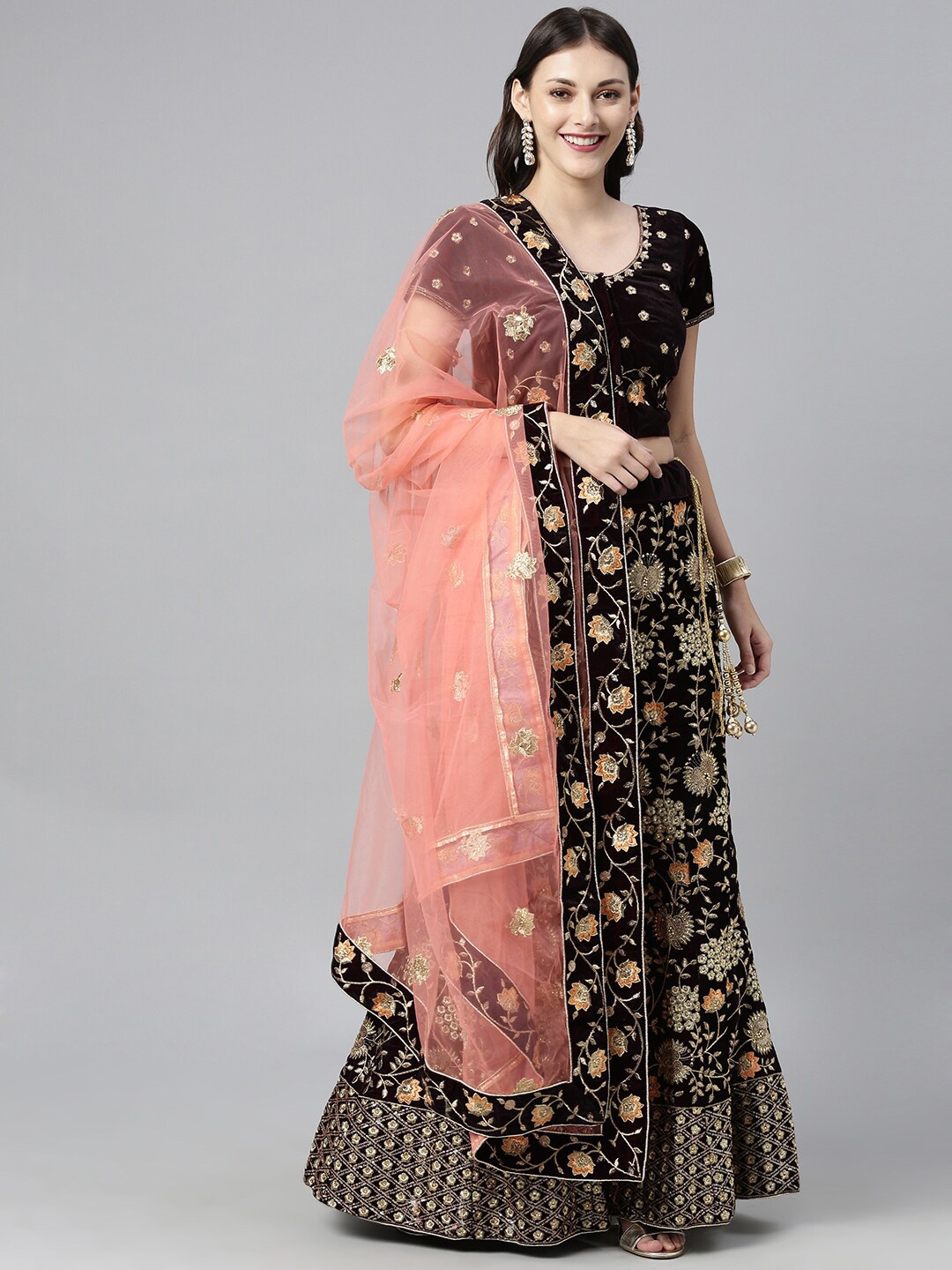

The Chennai Silks Purple Embroidered Ready To Wear Lehenga Choli with Dupatta