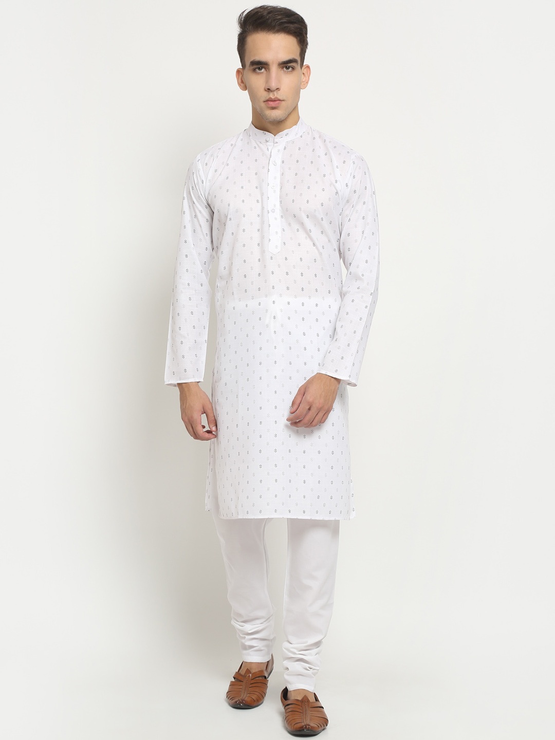 

NEUDIS Men White Ethnic Motifs Printed Regular Pure Cotton Kurta with Churidar