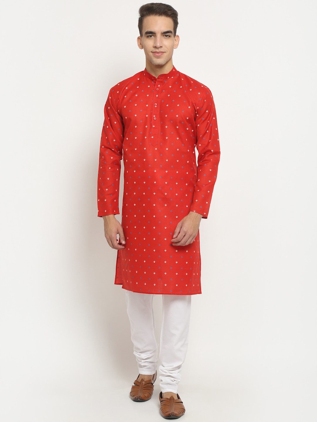 

NEUDIS Men Red Printed Regular Pure Cotton Kurta with Churidar