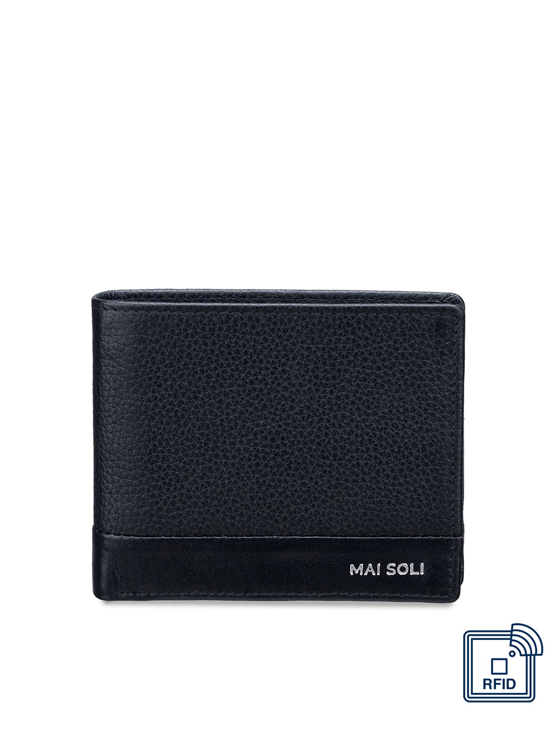 

MAI SOLI Men Black Genuine Leather RFID Protected Pilot Two Fold Wallet