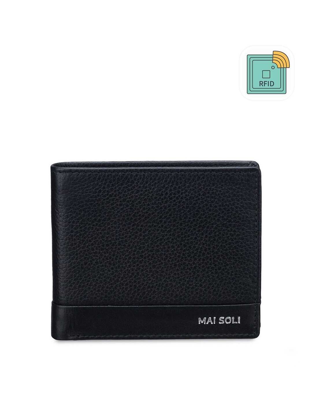 

MAI SOLI Men Black Genuine Leather RFID Protected Pilot Two Fold Wallet