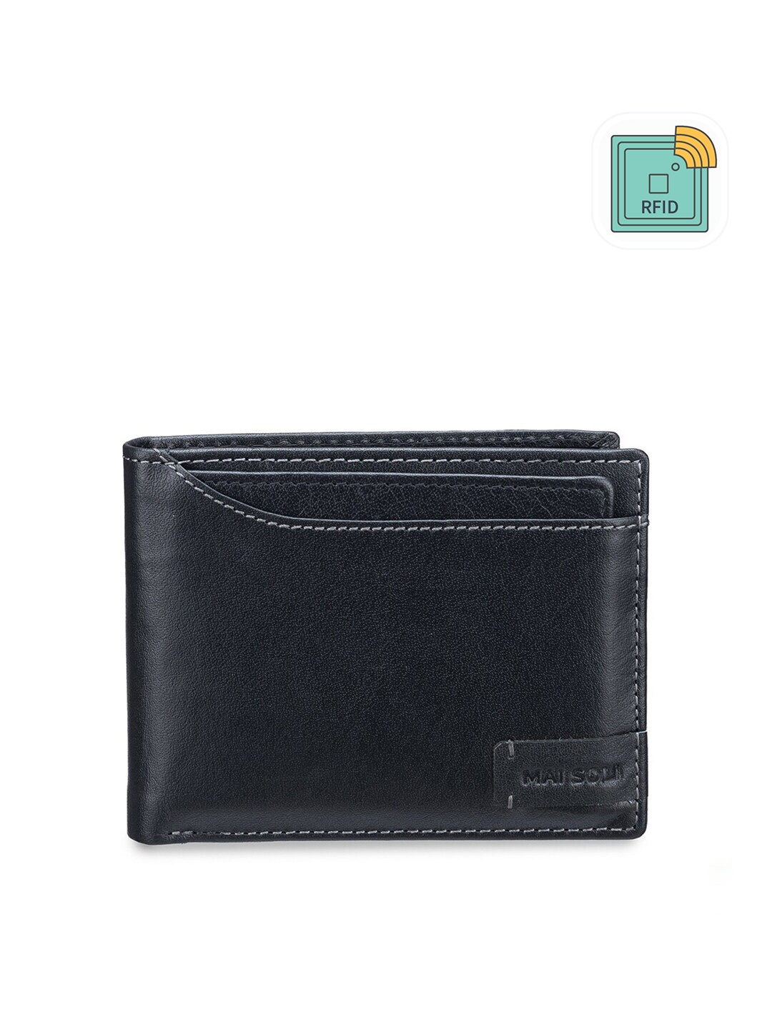 

MAI SOLI Men Black Genuine Leather RFID Two Fold Wallet With Removable Card Holder