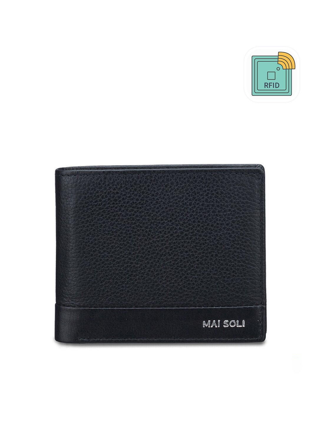 

MAI SOLI Men Black Genuine Leather RFID Protected Pilot Two Fold Wallet