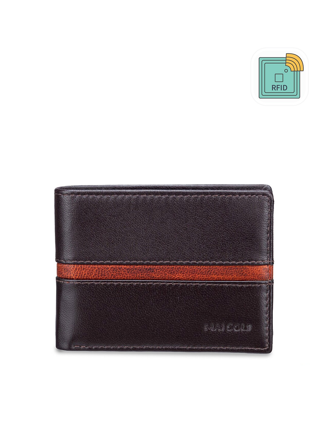 

MAI SOLI Men Brown Genuine Leather RFID Protected Spark Two Fold Wallet