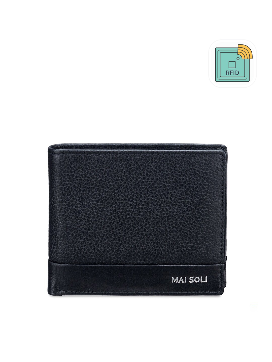 

MAI SOLI Men Black Genuine Leather RFID Protected Pilot Two Fold Wallet