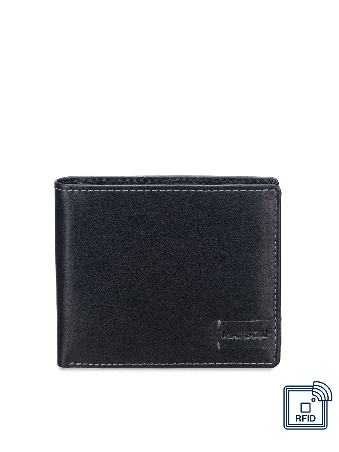 

MAI SOLI Men Black Genuine Leather RFID Protected Ranch Two Fold Wallet