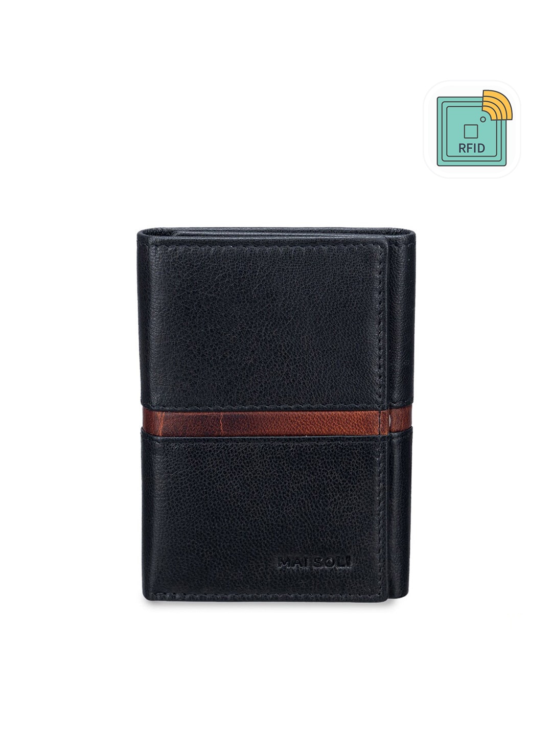 

MAI SOLI Men Black & Brown Genuine Leather RFID Protected Three Fold Wallet