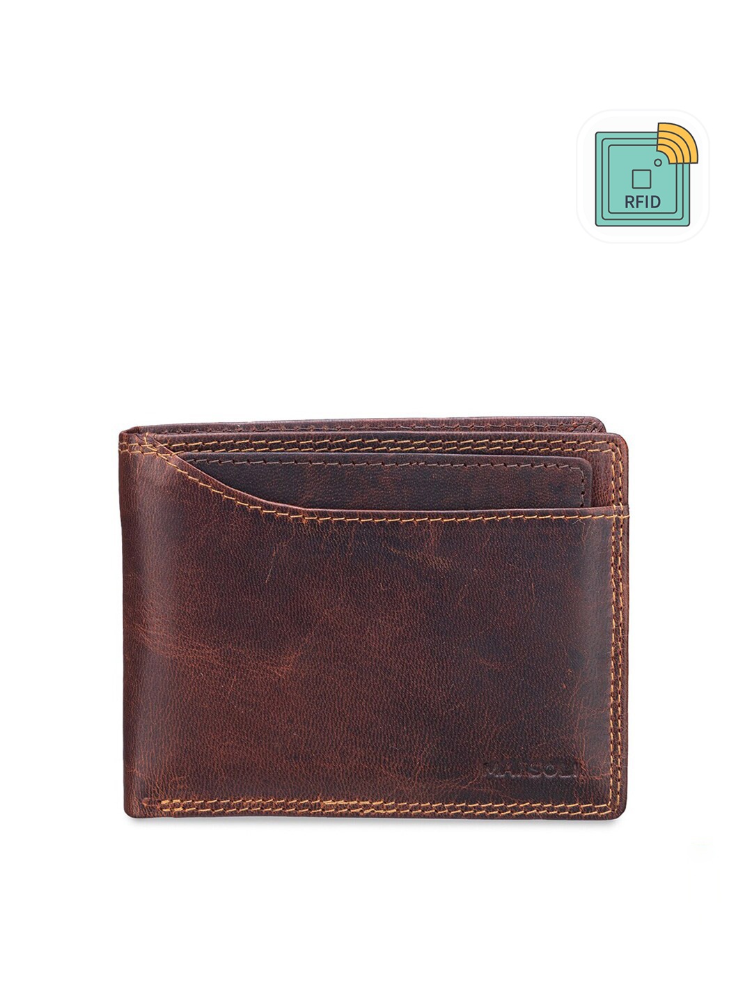 

MAI SOLI Men Brown Textured Genuine Leather RFID Dark Vintage Two Fold Wallet