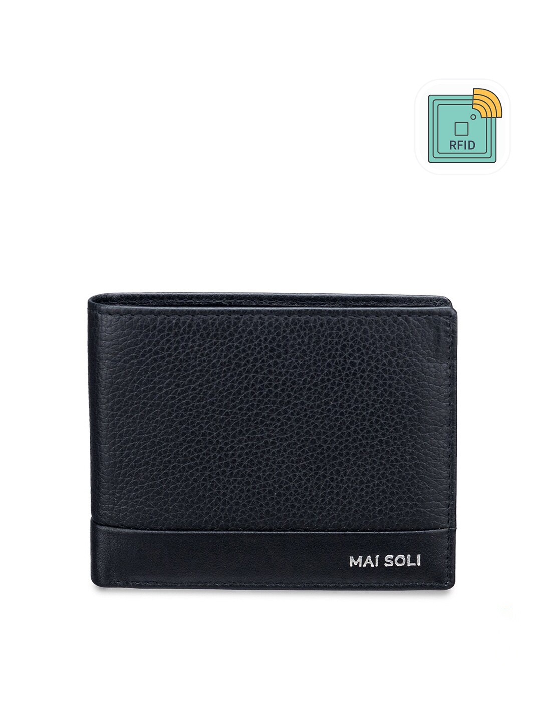 

MAI SOLI Men Black Textured Genuine Leather RFID Protected Pilot Two Fold Wallet