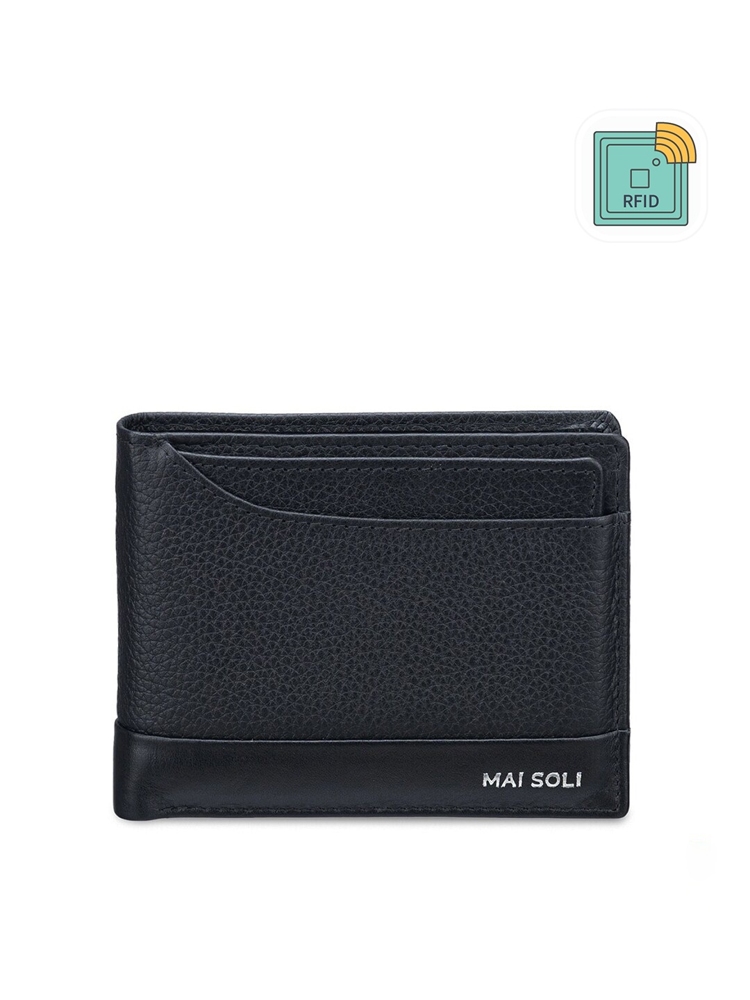 

MAI SOLI Men Black Genuine Leather RFID Pilot Two Fold Wallet With Removable Card Holder