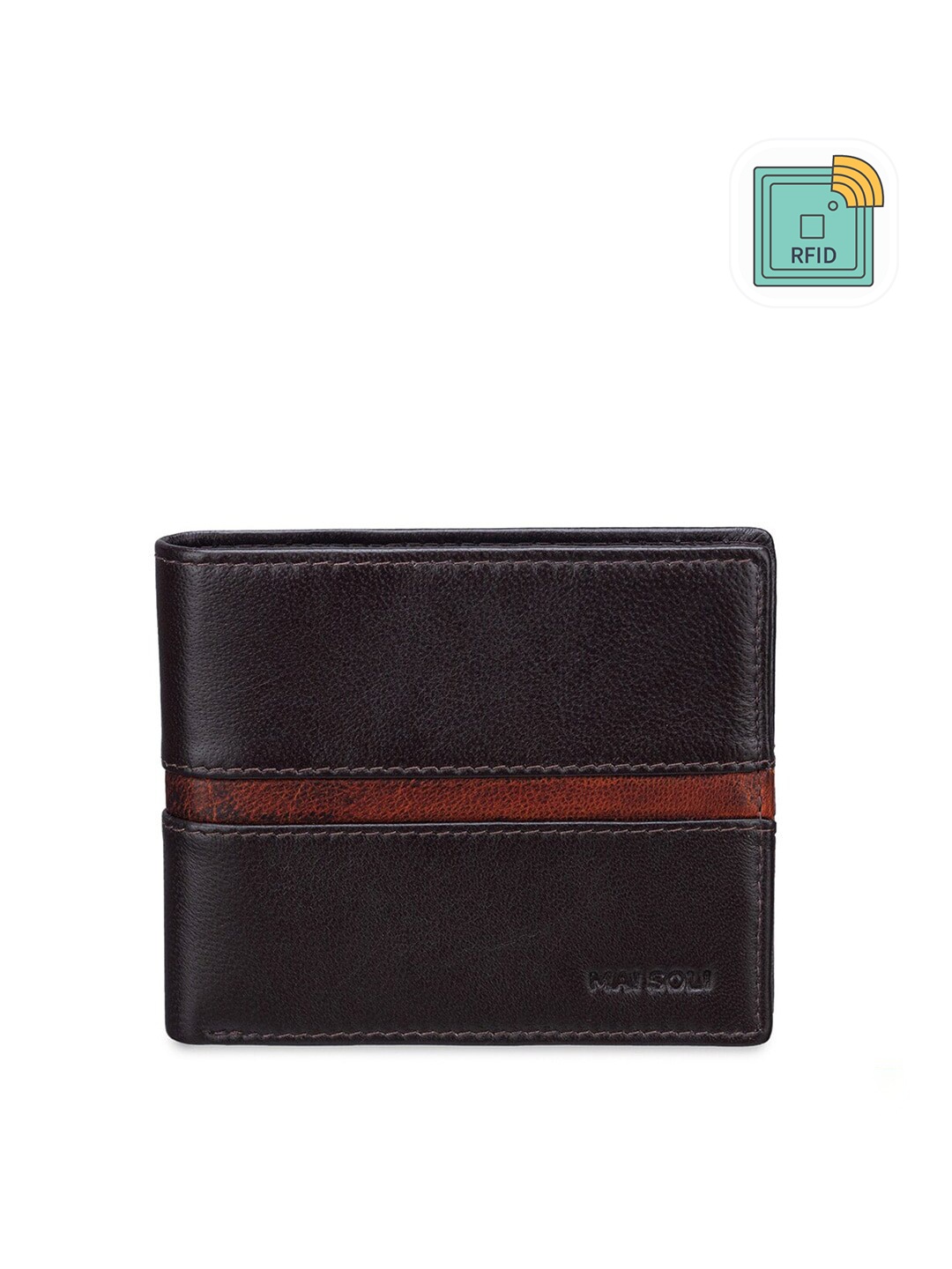 

MAI SOLI Men Brown Genuine Leather RFID Protected Spark Two Fold Wallet