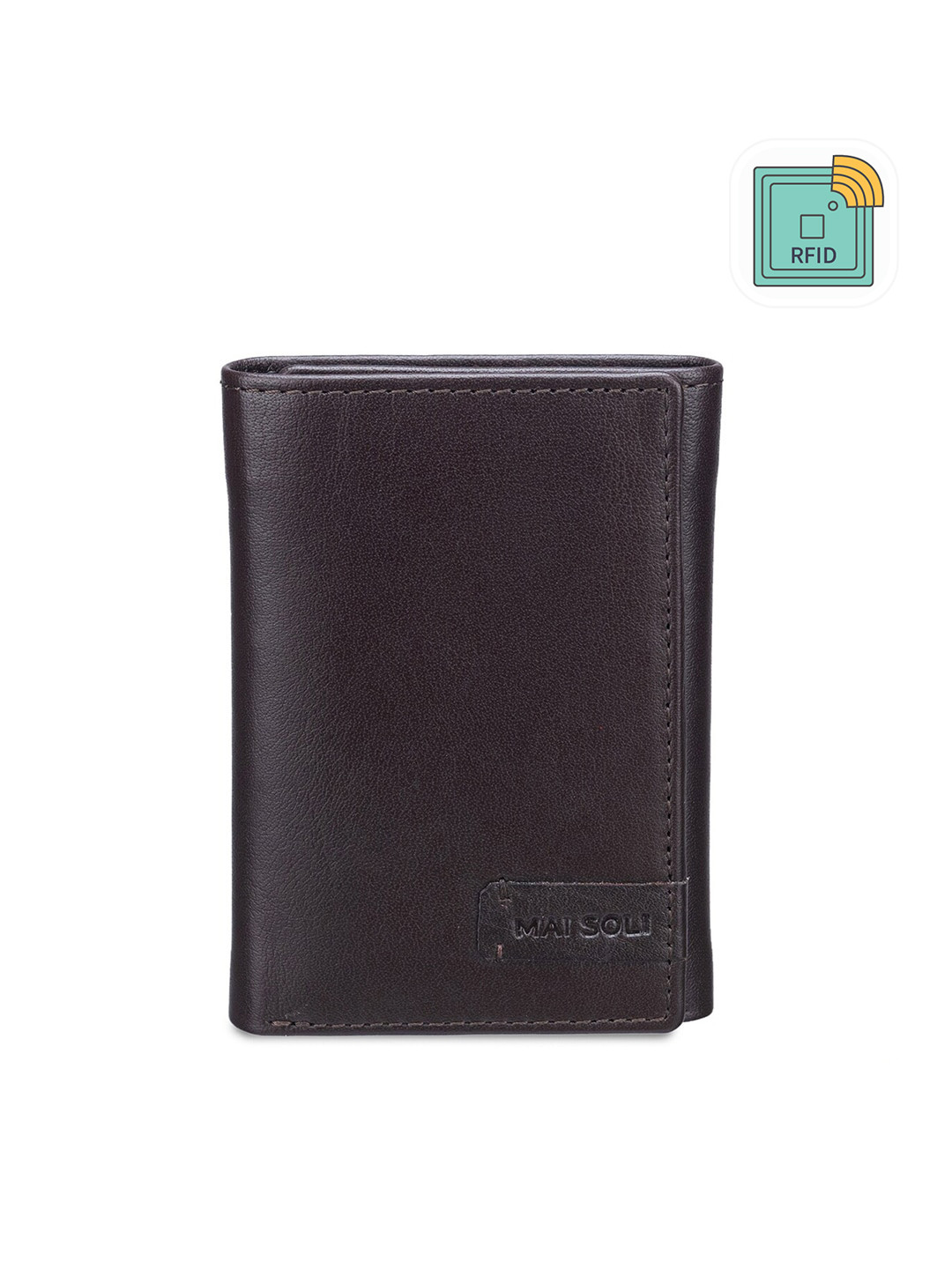 

MAI SOLI Men Brown Genuine Leather RFID Protected Three Fold Wallet