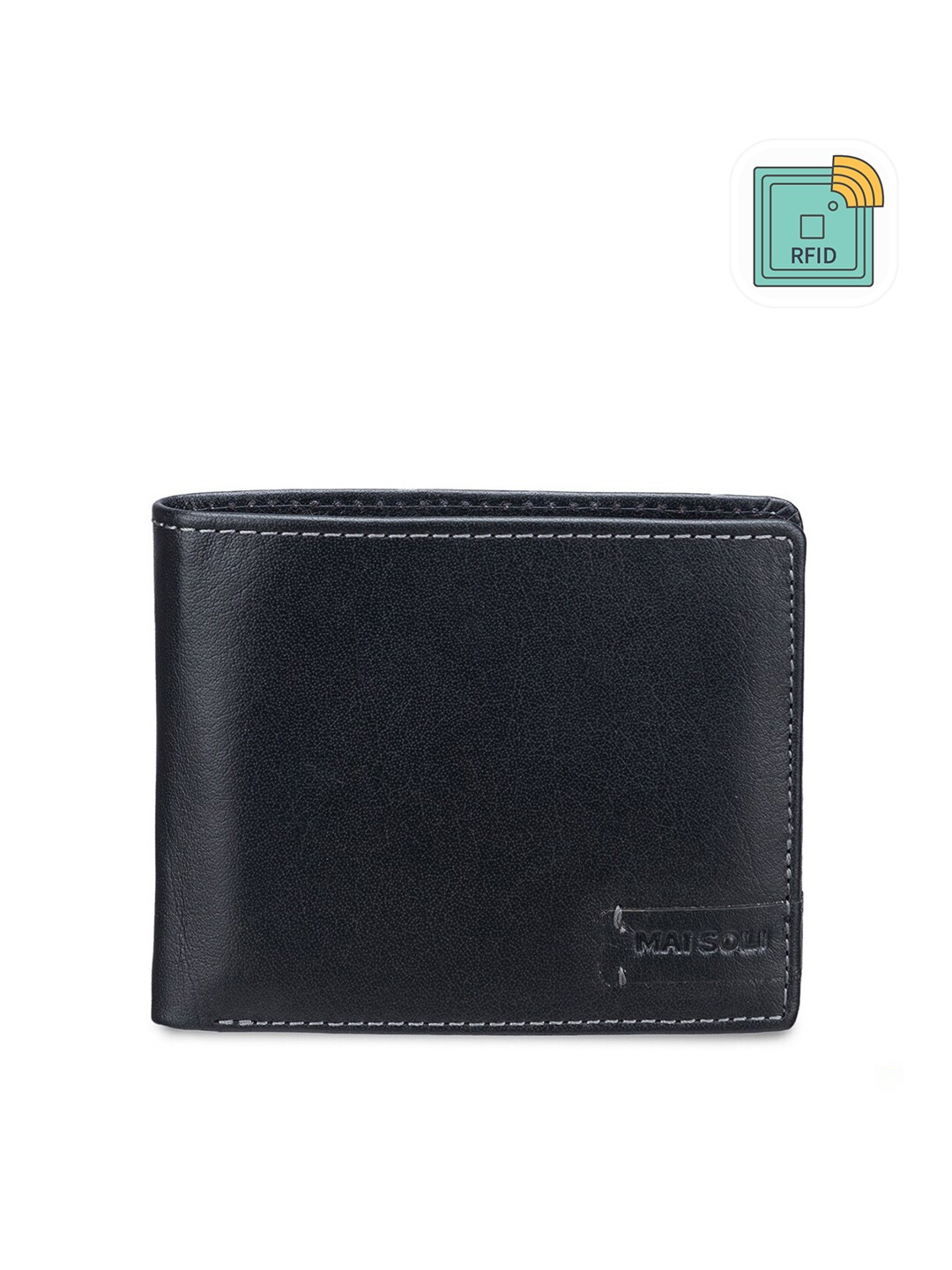 

MAI SOLI Men Black Genuine Leather RFID Protected Ranch Two Fold Wallet
