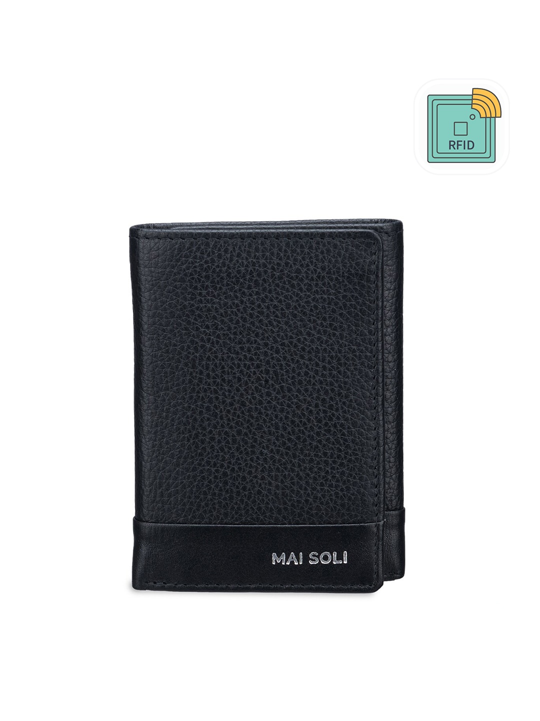 

MAI SOLI Men Black Genuine Leather RFID Pilot Three Fold Wallet With License Window