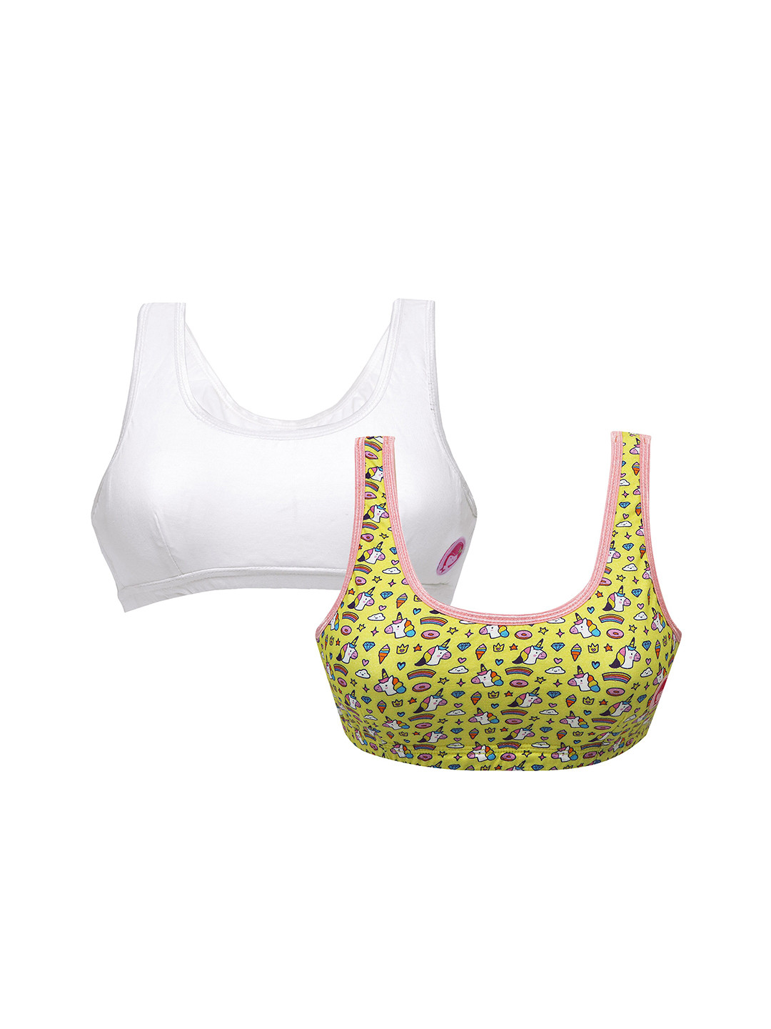 

Girls Pack Of 2 Double Layer Premium Cotton Non-Wired Non Padded Beginners Bra DCBRSE7083/xxxs, Yellow