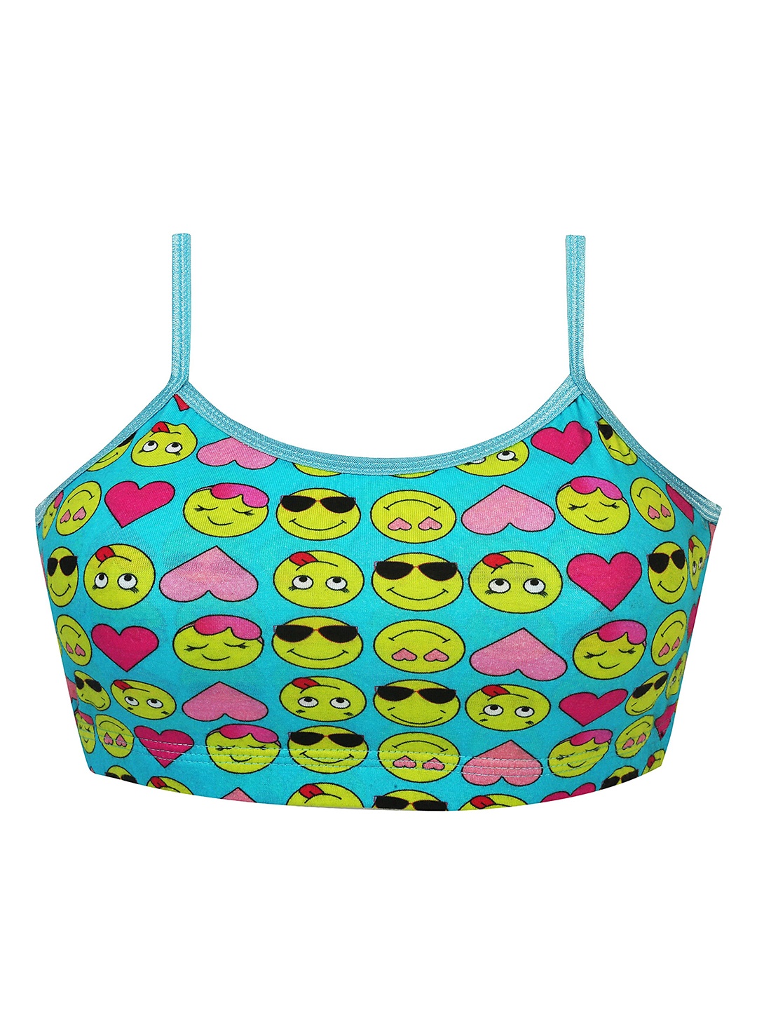 

DChica Turquoise Blue & Multicoloured Smiley Printed Beginners Bra