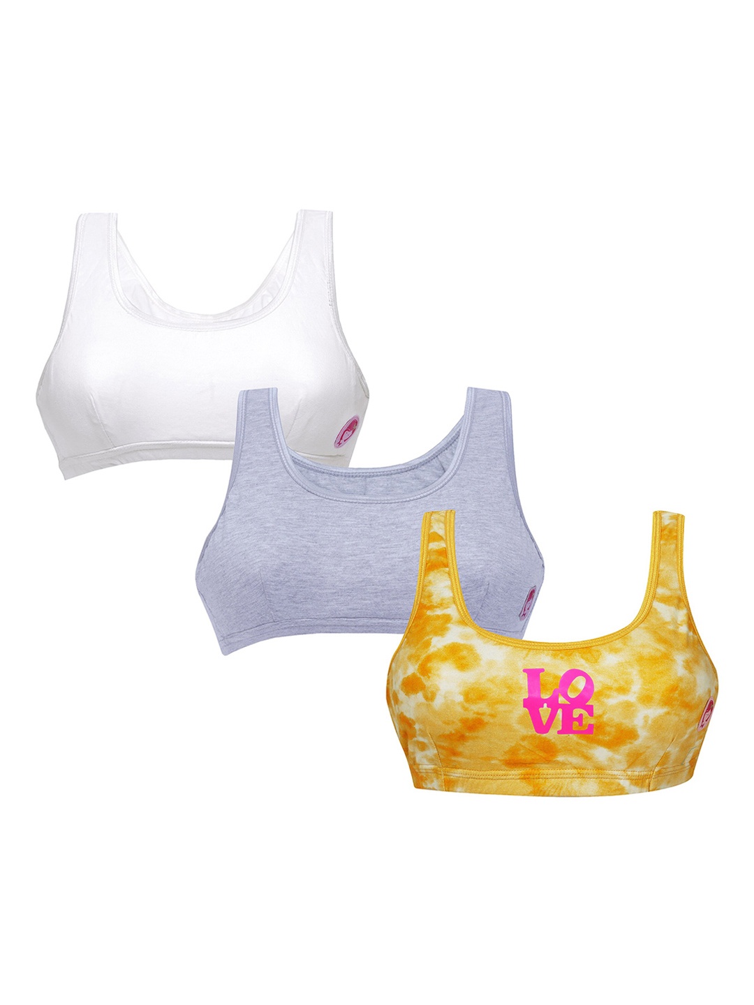 

Girls Pack Of 3 Double Layer Premium Cotton Non-Wired Non Padded Beginners Bra DCBRSE7088/xxxs, Yellow