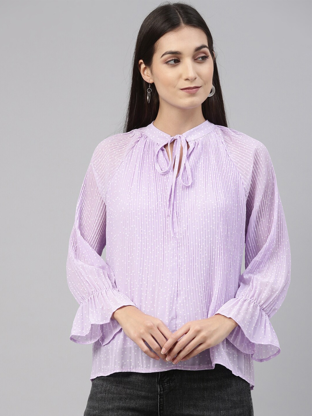

Insua Violet Tie-Up Neck A-Line Top