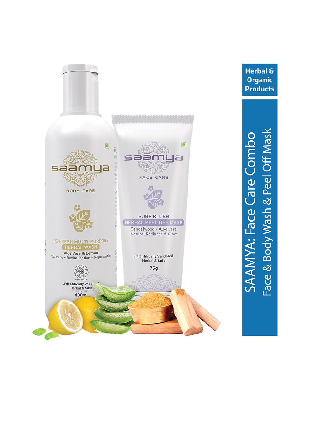 

Saamya Herbal ReFresh Face & Body Wash With Pure Blush Peel off Mask, Lime green