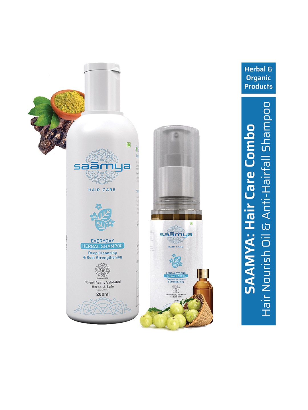 

Saamya Pack Of 2 Herbal Long & Strong Hair Oil & Anti-Hair fall Shampoo - 300ml, White