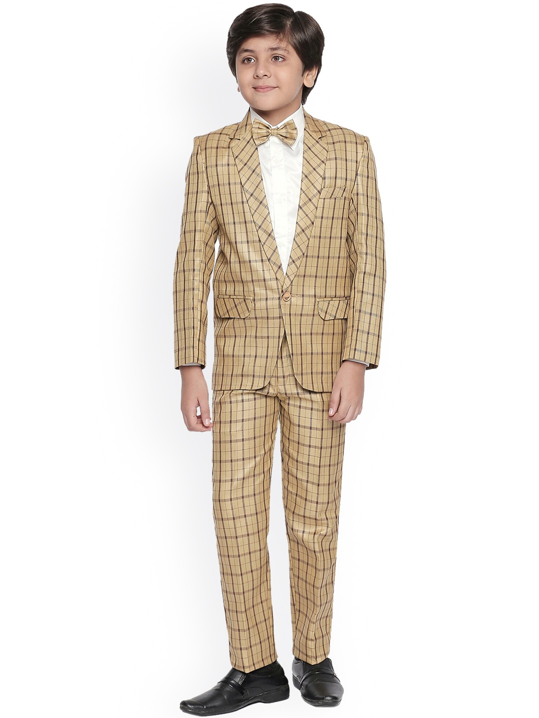 

Jeetethnics Boys Khaki Checked 3-Piece Single-Breasted Suit