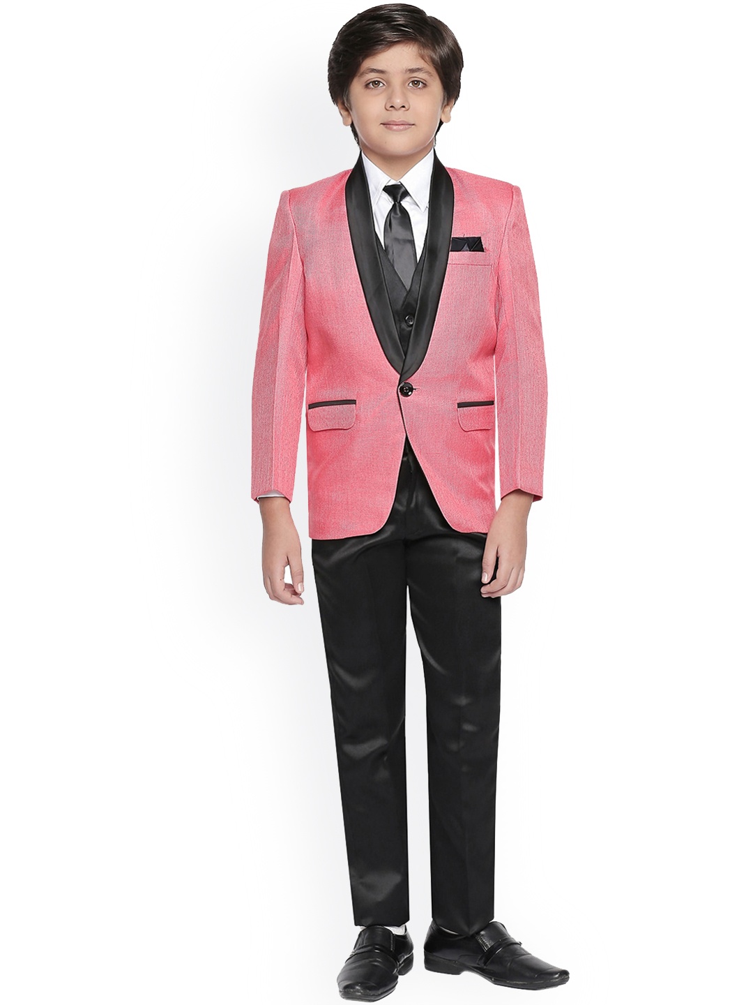 

Jeetethnics Boys Pink 4-Piece Single-Breasted Suit