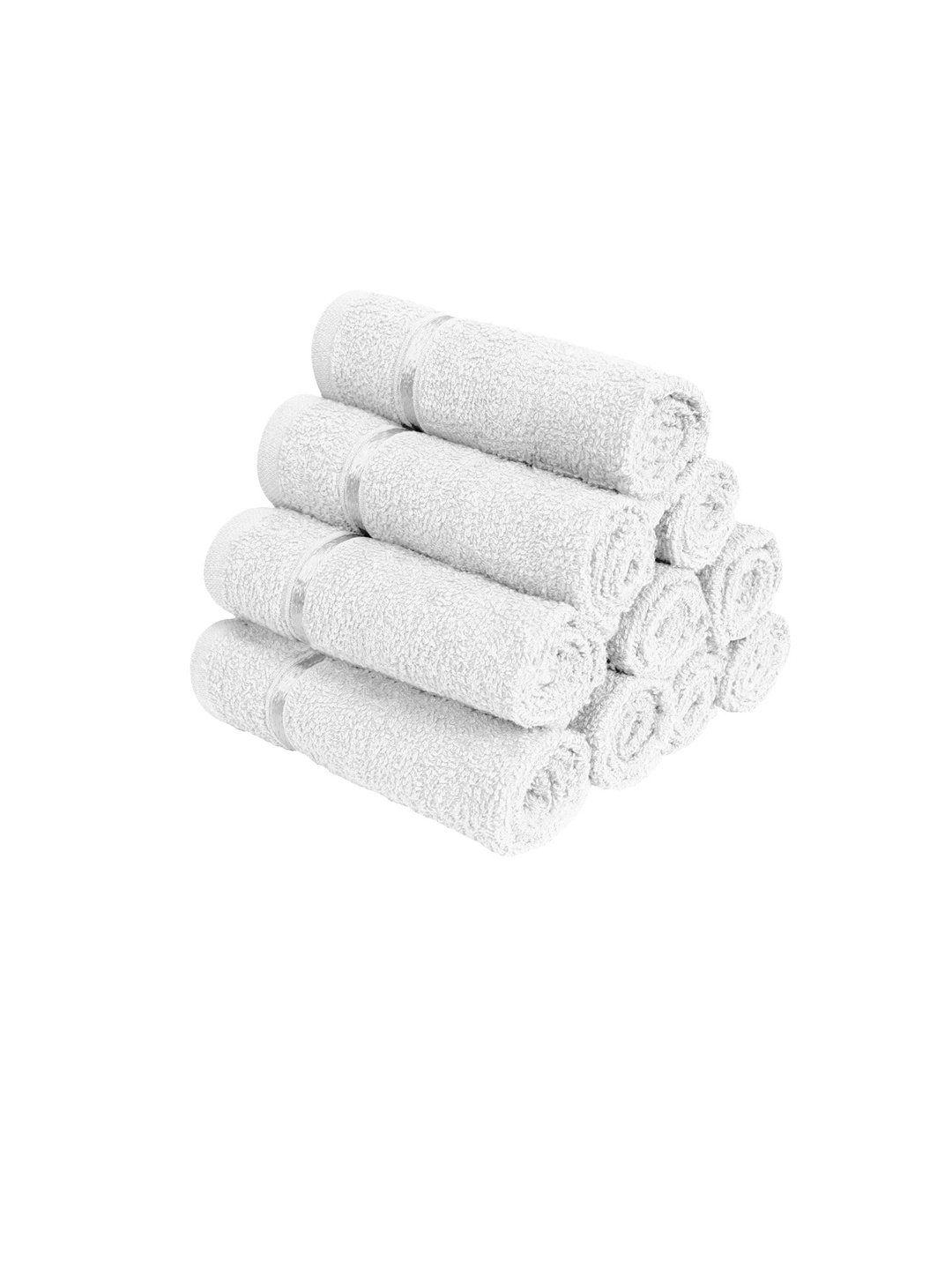 

Story@home Set Of 10 White Solid 450 GSM Pure Cotton Face Towels