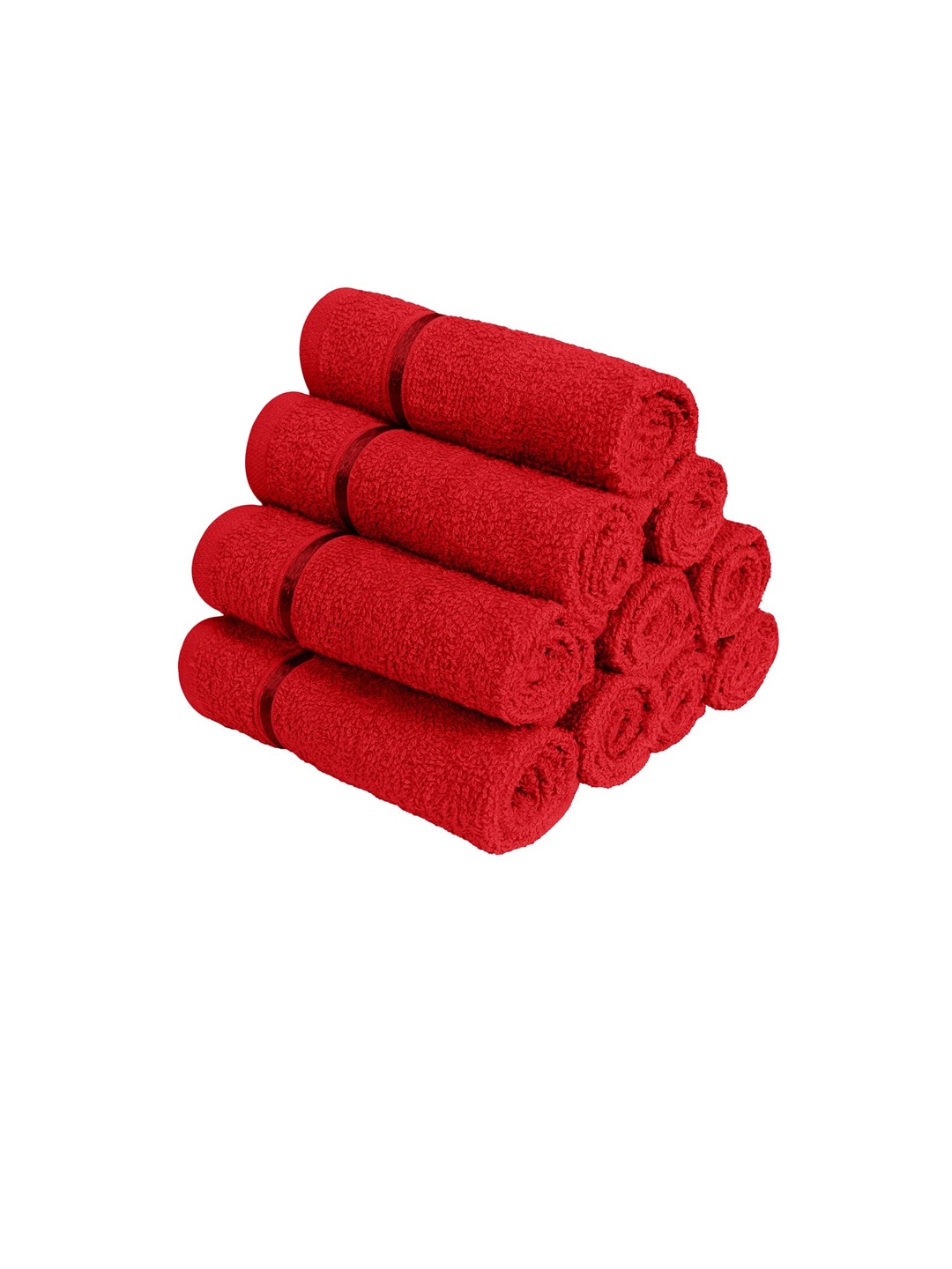 

Story@home Set Of 10 Solid 450 GSM Pure Cotton Face Towels, Red
