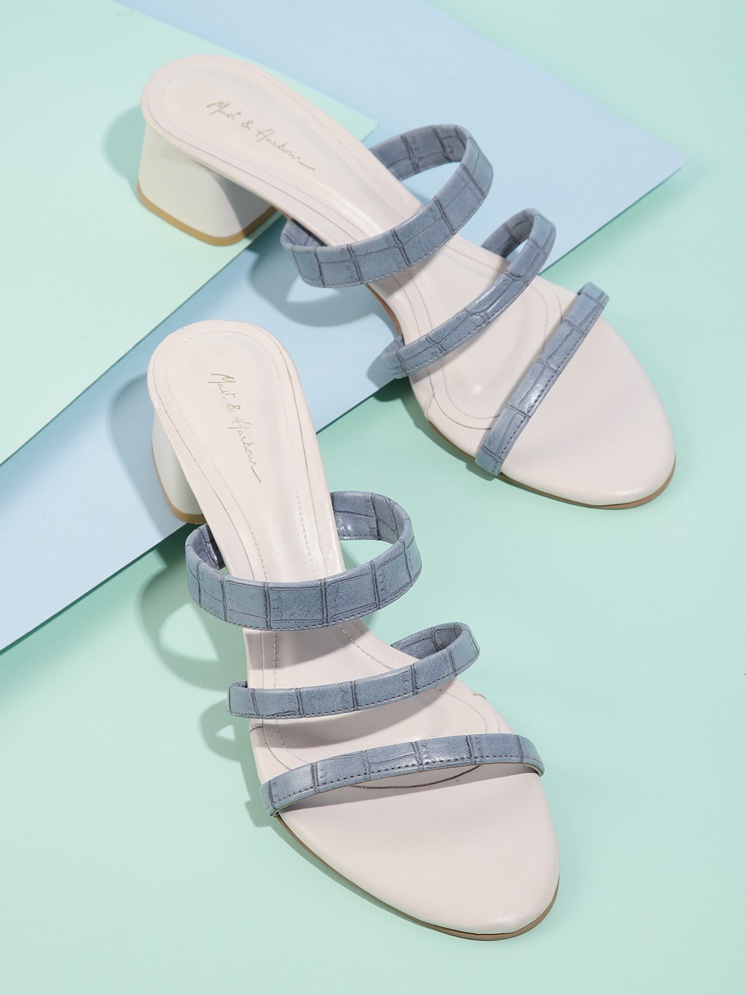 

Mast & Harbour Blue Croc Textured Handcrafted Block Heels