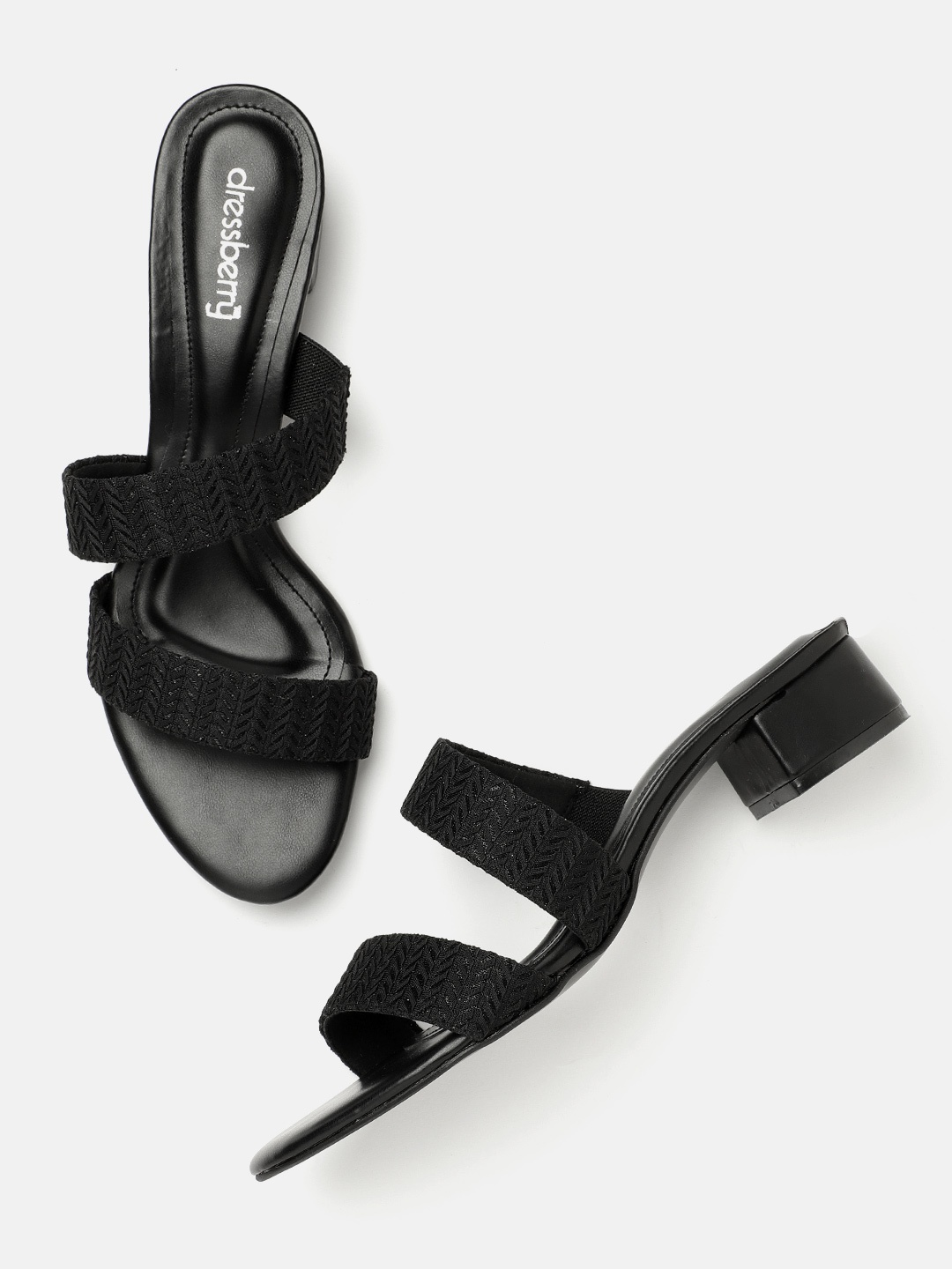 

DressBerry Black Woven Design Handcrafted Block Heels