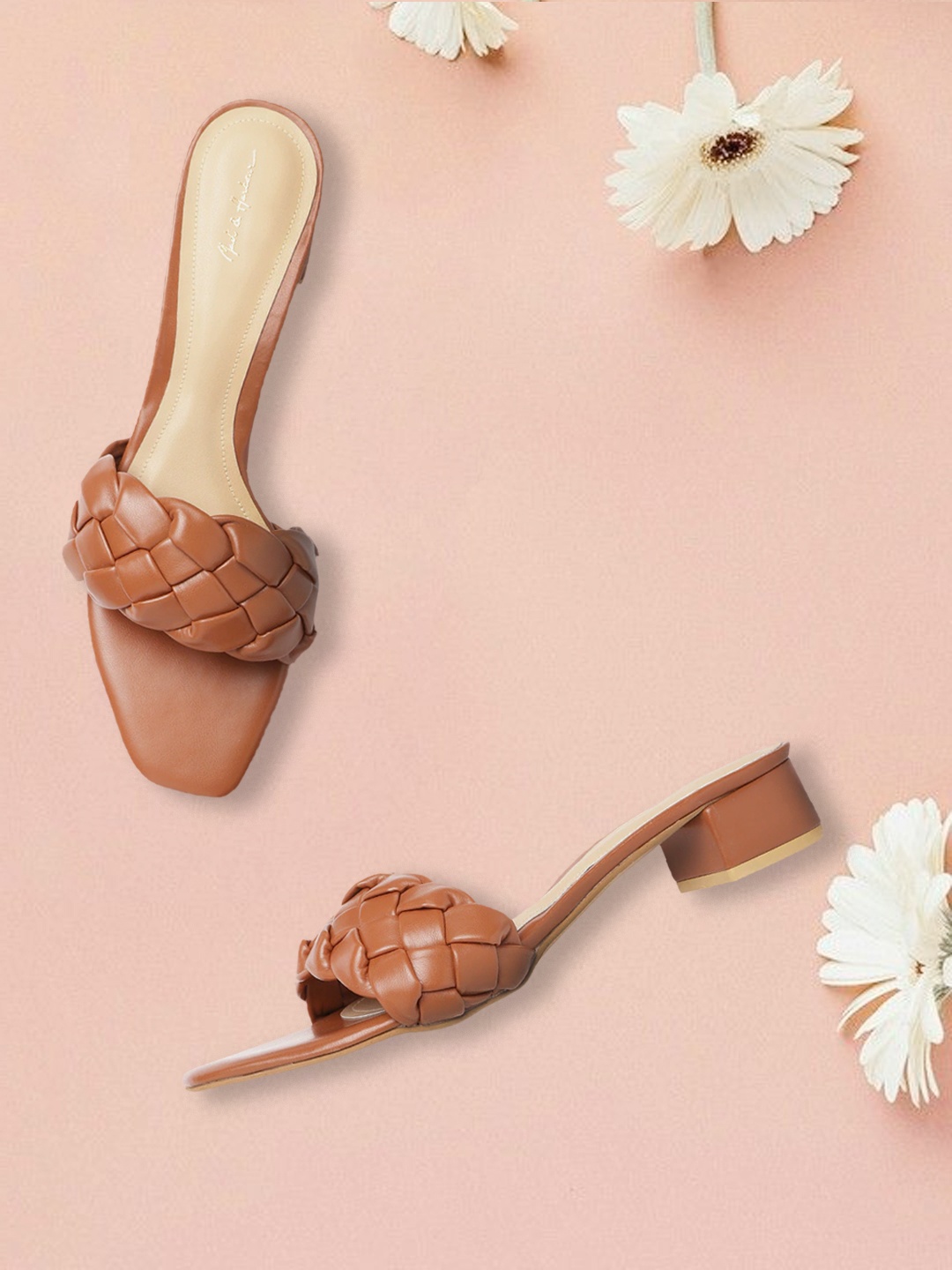 

Mast & Harbour Tan Brown Braided Block Heels