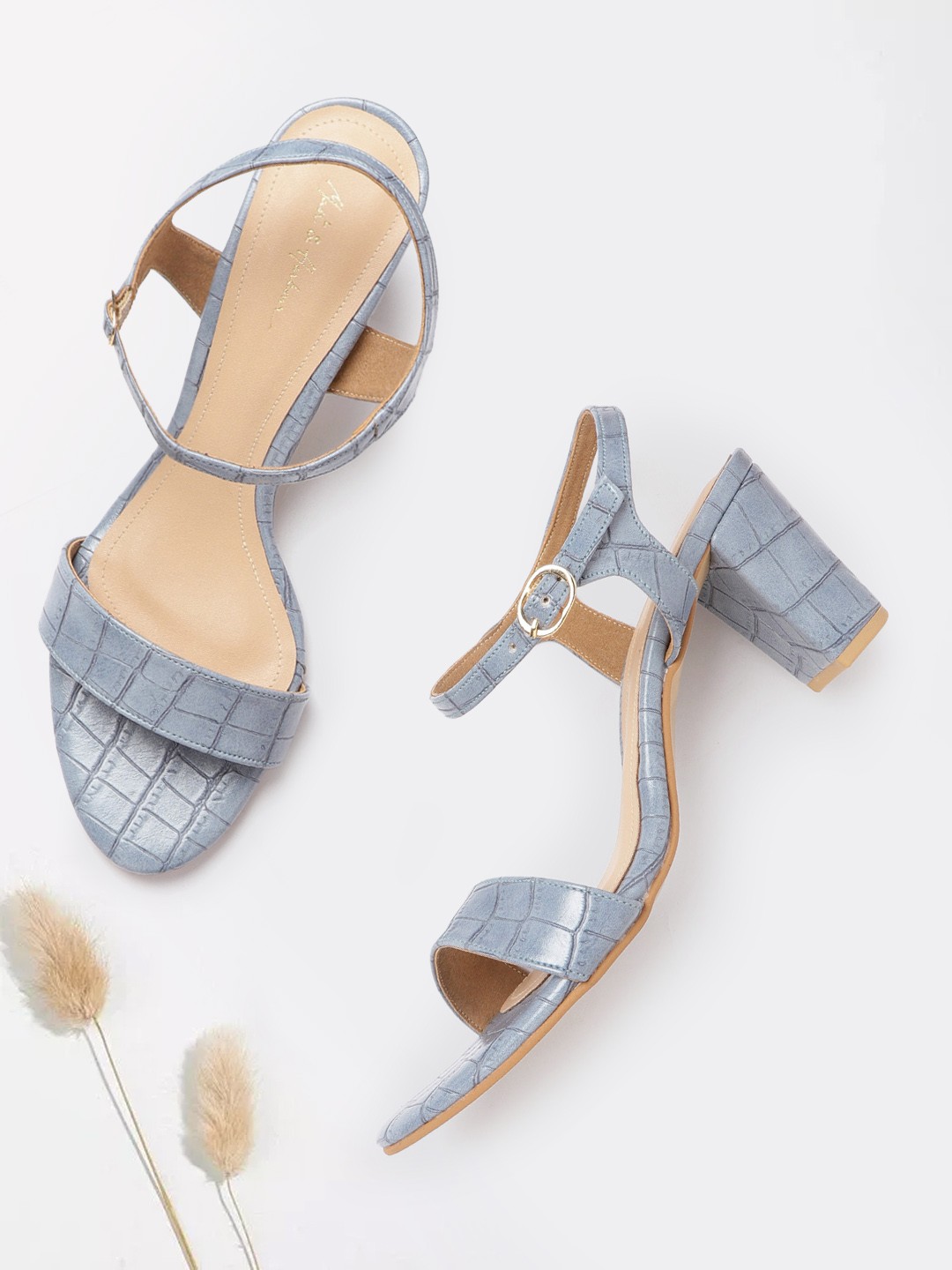 

Mast & Harbour Blue Croc Textured Block Heels