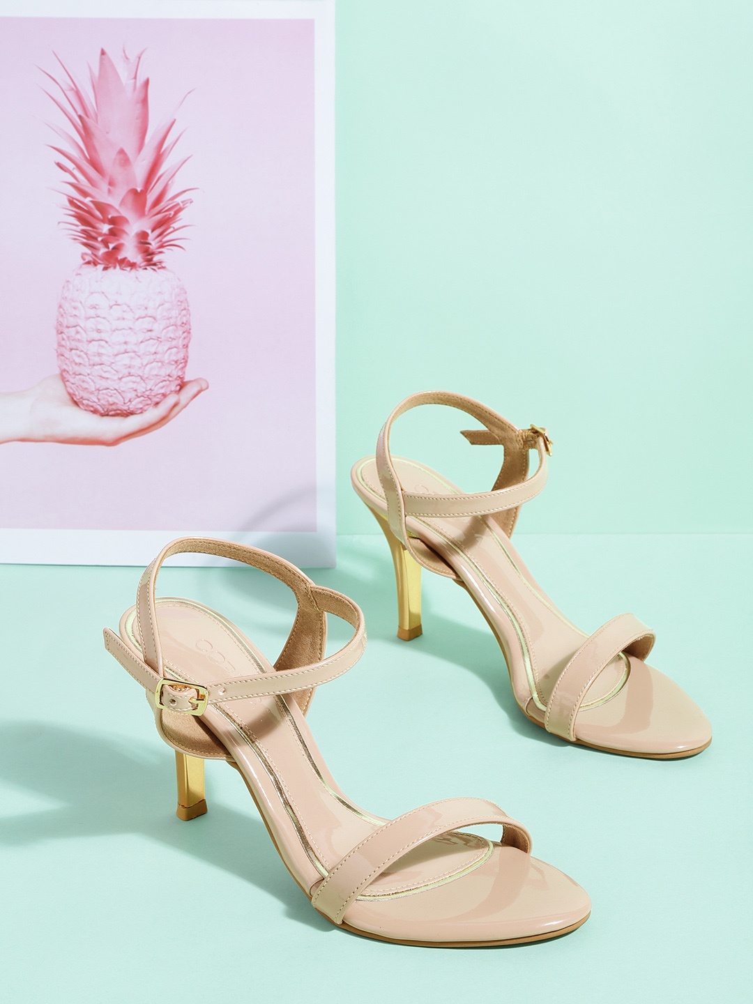

CORSICA Women Beige Solid Patent Effect Handcrafted Heels