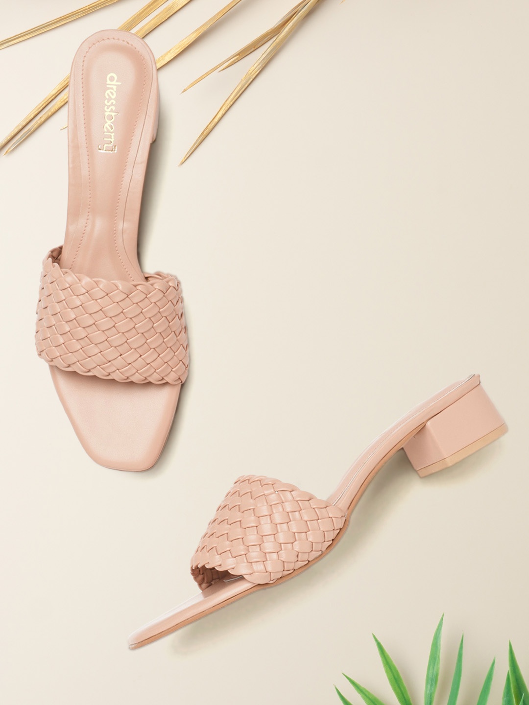 

DressBerry Women Peach-Coloured Basket Weave Woven Design Block Heels