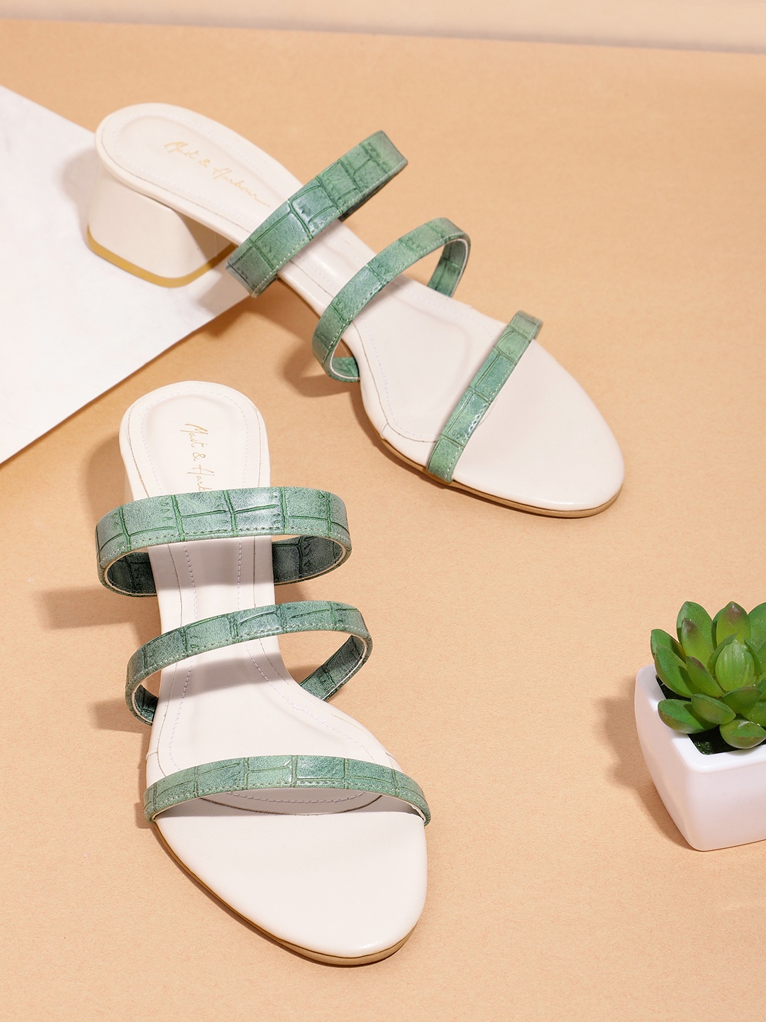

Mast & Harbour Women Green Croc Textured Handcrafted Block Heels