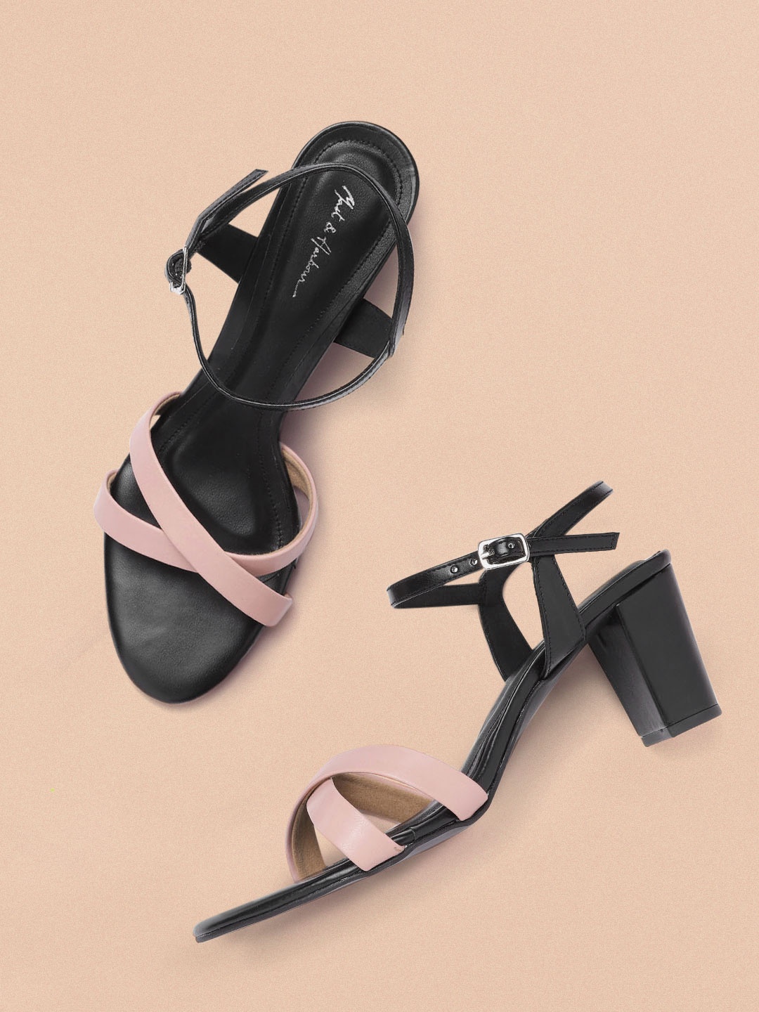 

Mast & Harbour Women Peach-Coloured & Black Colourblocked Handcrafted Block Heels