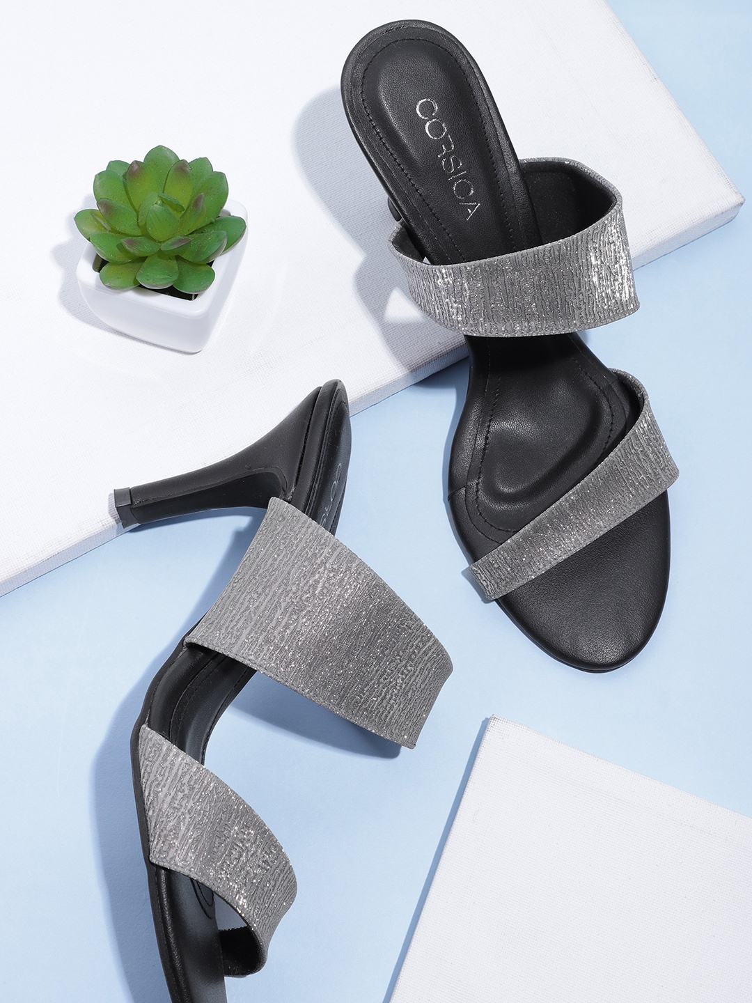 

CORSICA Silver-Toned Textured Stilettos