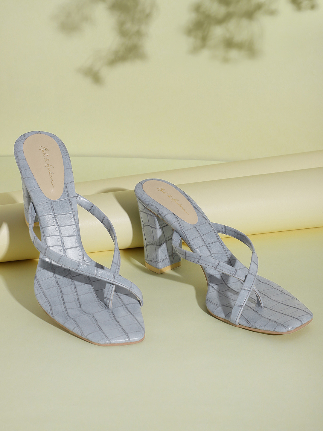 

Mast & Harbour Women Blue One Toe Croc Textured Handcrafted Block Heels